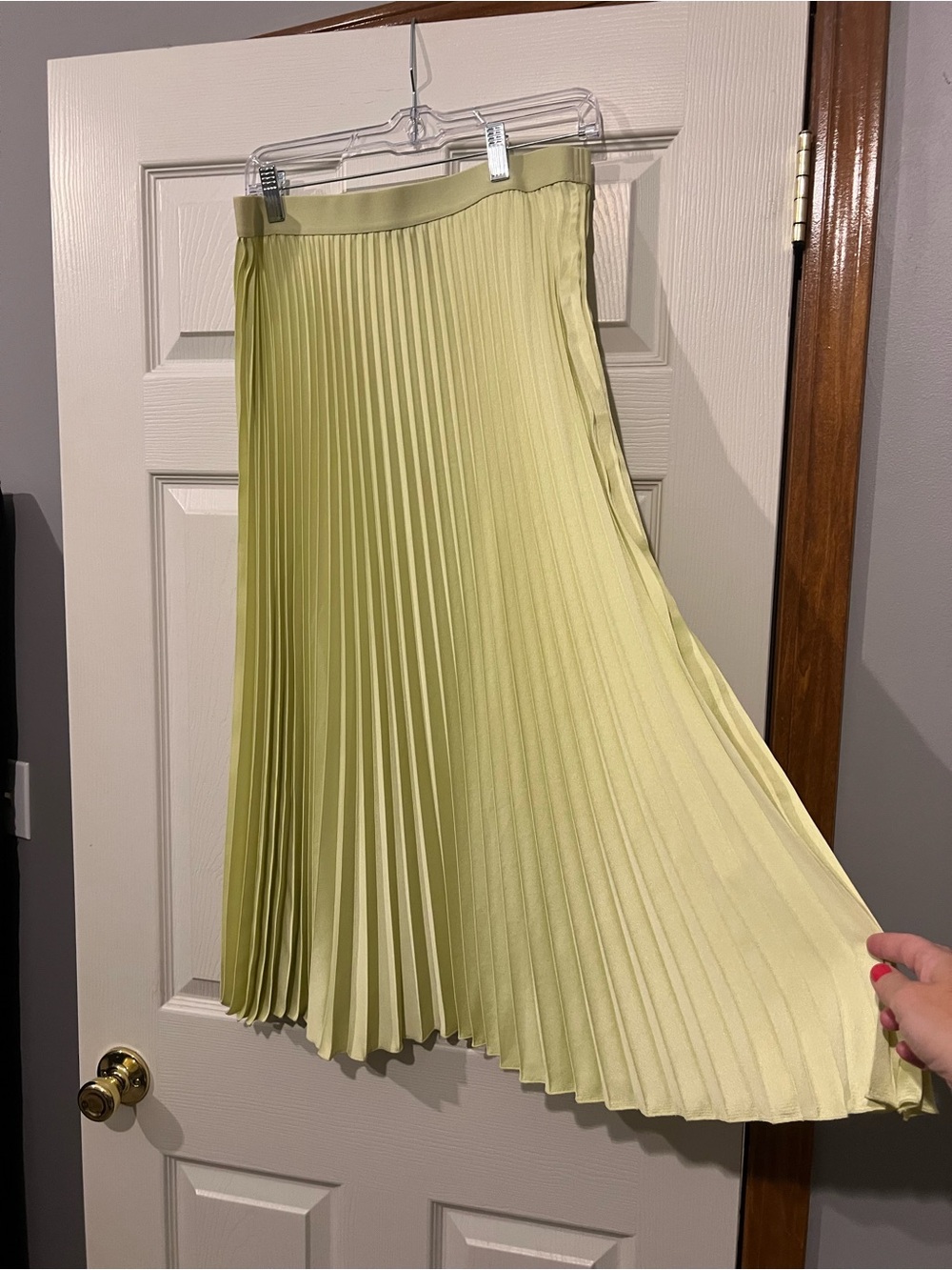 Pleated A-Line Midi Skirt in Light Lime